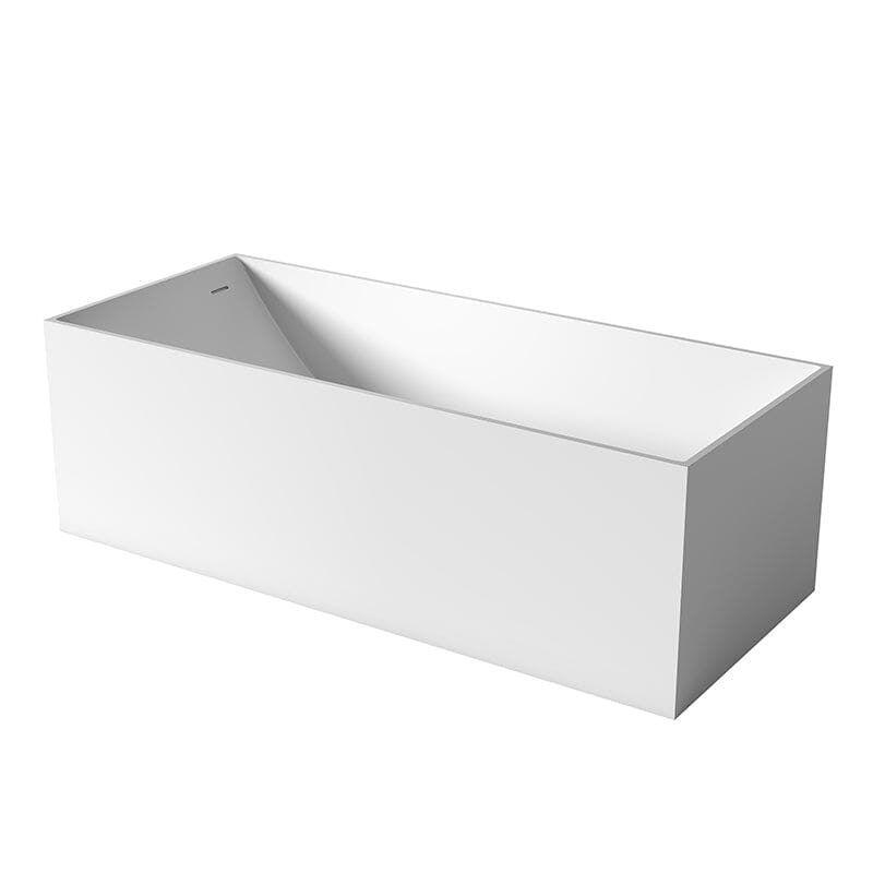 67'' Solid Surface Stone Resin Rectangular Freestanding Soaking Bathtub with Ergonomic Backrest