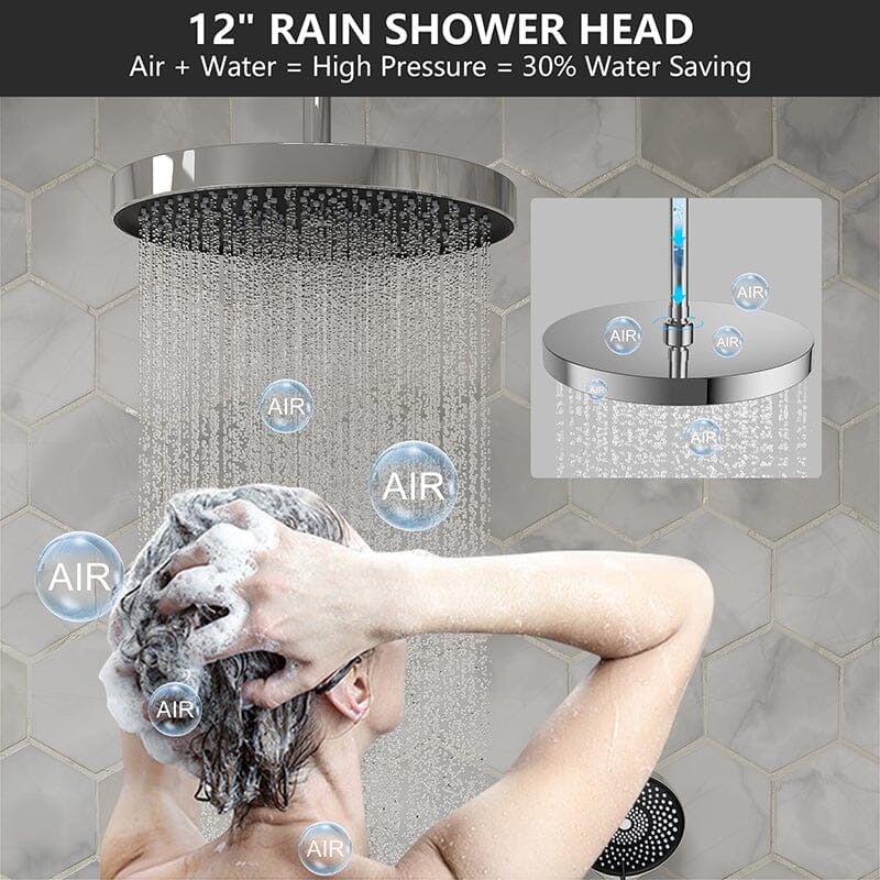 12" Ceiling Mount Round Shower Set with Head Shower & Hand Shower Combo Set