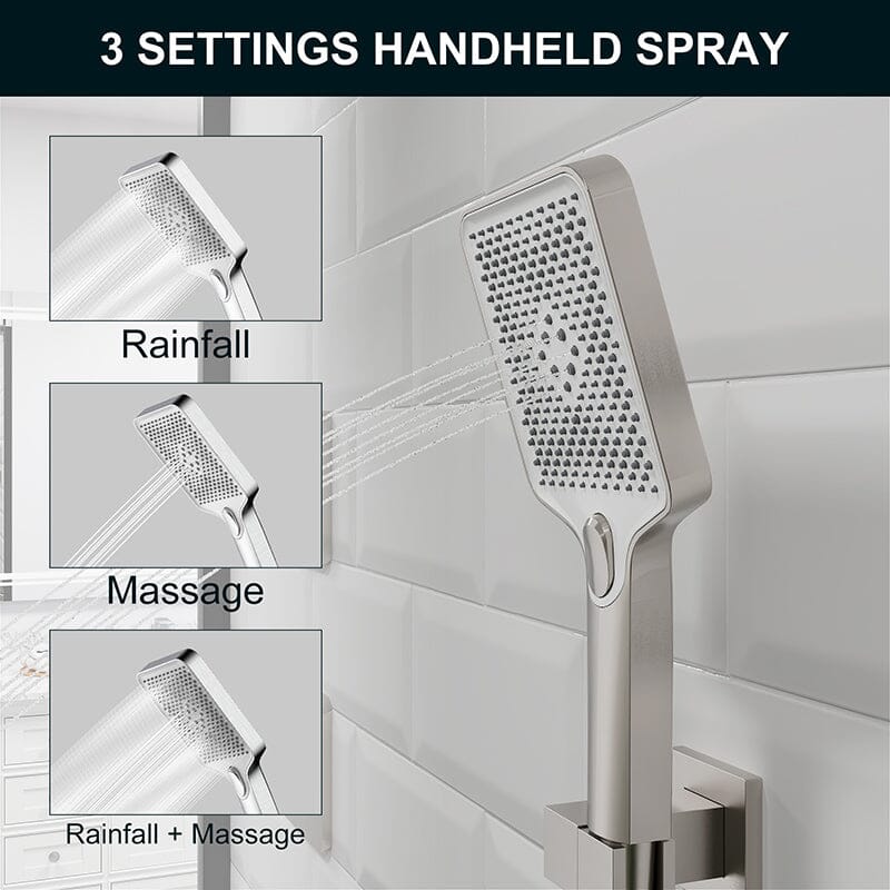 23'' Wall Mounted Waterfall Rain Shower System With 3 Body Sprays & Hand Shower