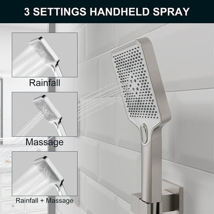 23'' Wall Mounted Waterfall Rain Shower System With 3 Body Sprays & Hand Shower