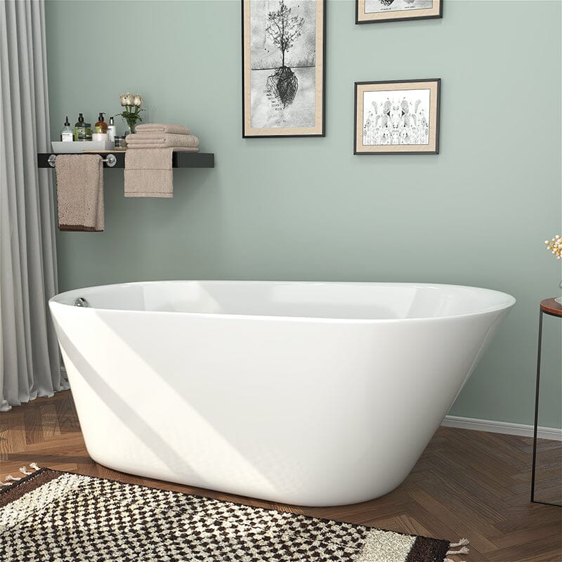 61" Acrylic Single Slipper Freestanding Soaking Bathtub Glossy White