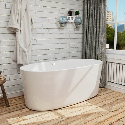 59" Acrylic Modern Bathtub Oval Shape Freestanding Soaking Tub