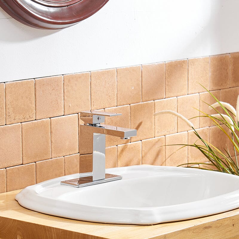 Modern Single Hole Low Arc Bathroom Sink Faucet Single Handle Solid Brass with Pop Up Drain