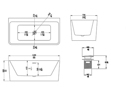 55''×22'' Acrylic Rectangular Shape Soaking Freestanding Tub