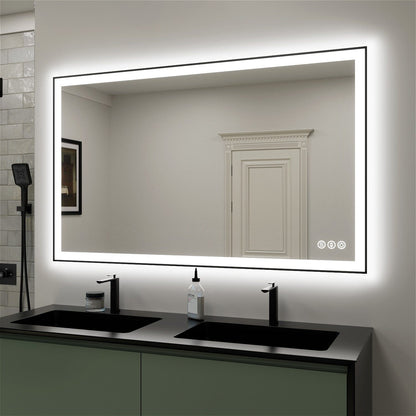 60"/72"/84" LED Bathroom Mirror with Black Frame, Anti-Fog, Shatter-Proof, Memory, 3 Colors