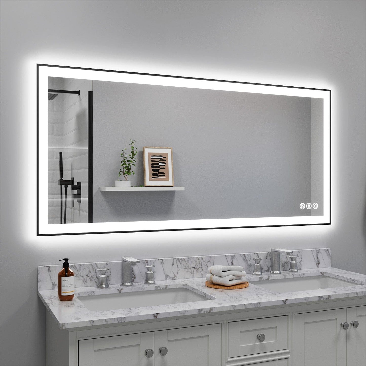 60"/72"/84" LED Bathroom Mirror with Black Frame, Anti-Fog, Shatter-Proof, Memory, 3 Colors