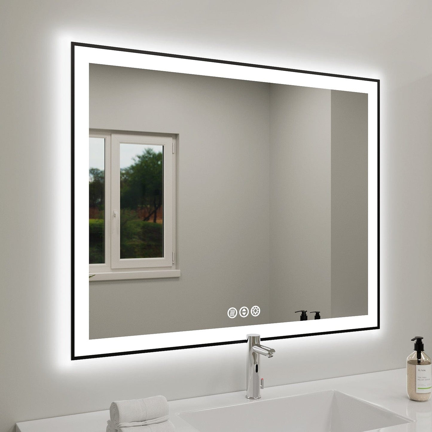 40"/48"/55" LED Bathroom Mirror with Black Frame, Anti-Fog, Shatter-Proof, Memory, 3 Colors