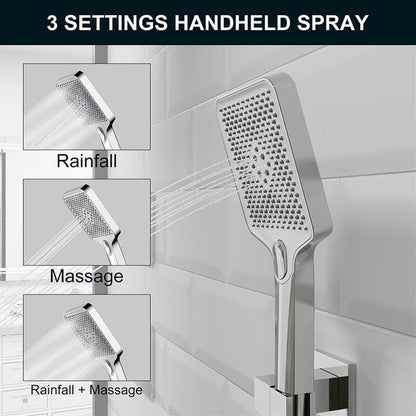 23'' Wall Mounted Waterfall Rain Shower System With 3 Body Sprays & Hand Shower