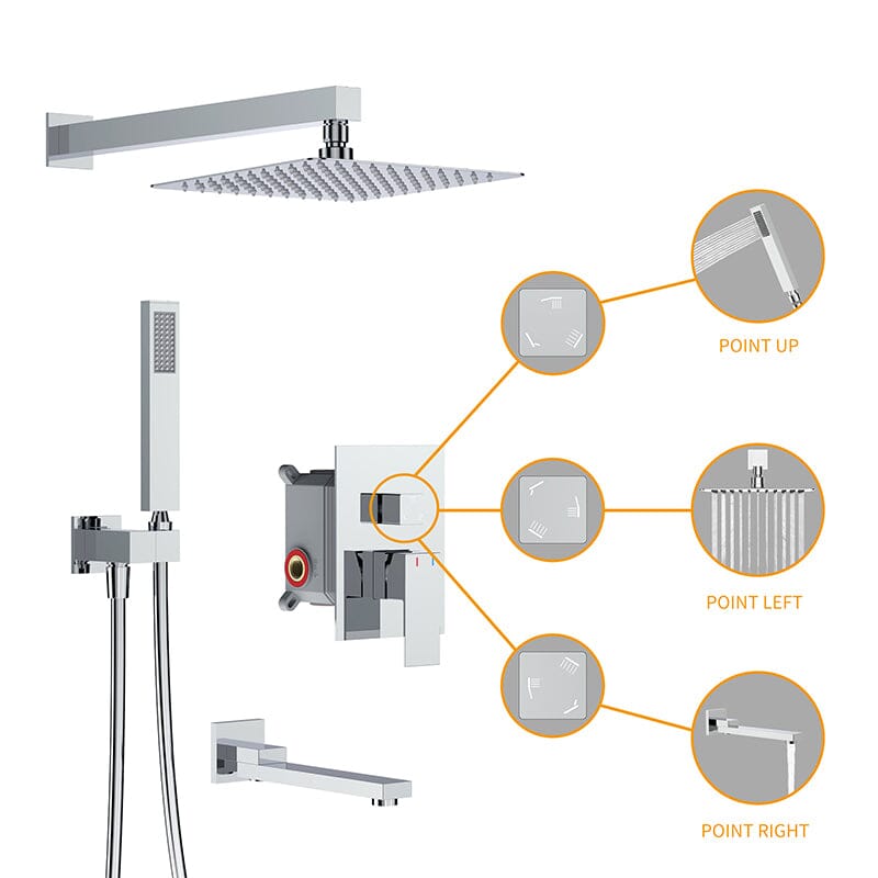 12" Square Shower Set with Hand Shower & Tub Spout Shower Combo Set