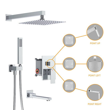 12" Square Shower Set with Hand Shower & Tub Spout Shower Combo Set