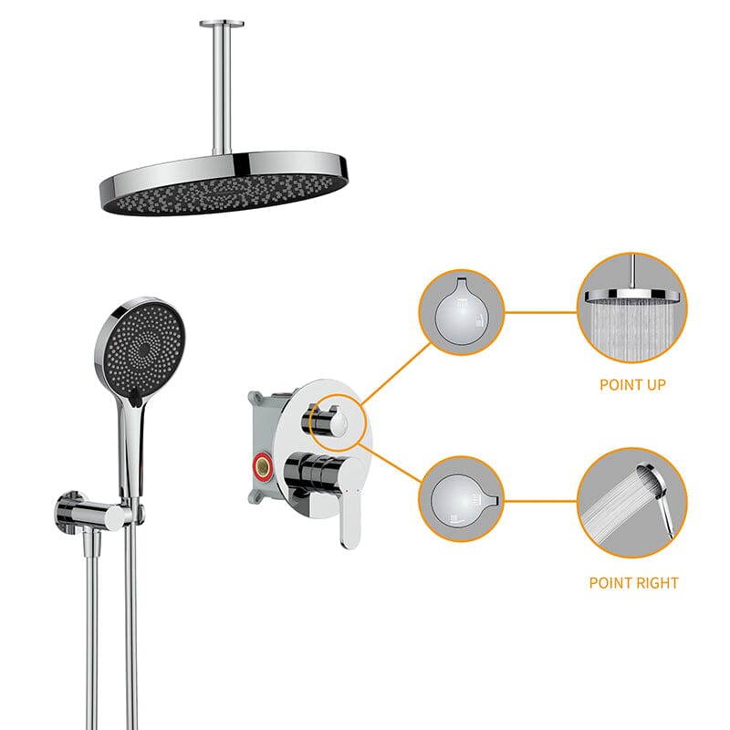 12" Ceiling Mount Round Shower Set with Head Shower & Hand Shower Combo Set