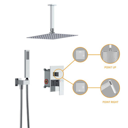 12" Ceiling Mounted Square Shower Systems with Head Shower & Hand Shower Combo Set