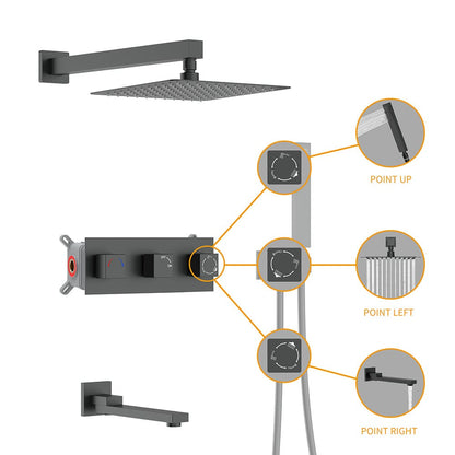 Bathroom 12" Square Wall Mounted Shower Set with Hand Shower & Tub Spout