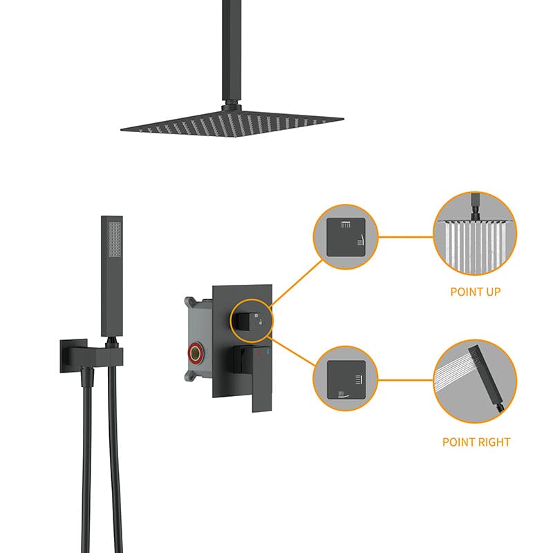 12" Ceiling Mounted Square Shower Systems with Head Shower & Hand Shower Combo Set