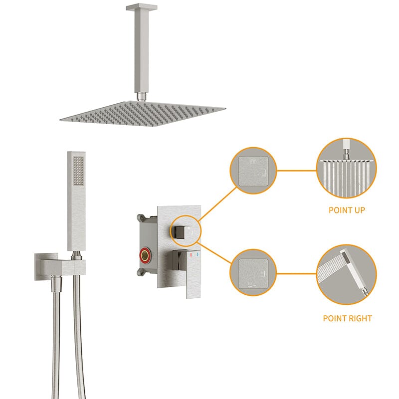 12" Ceiling Mounted Square Shower Systems with Head Shower & Hand Shower Combo Set