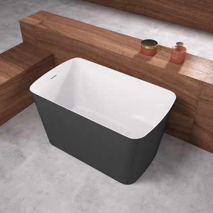 47'' Acrylic Freestanding Japanese Soaking Bathtub with Built-in Seat Gray