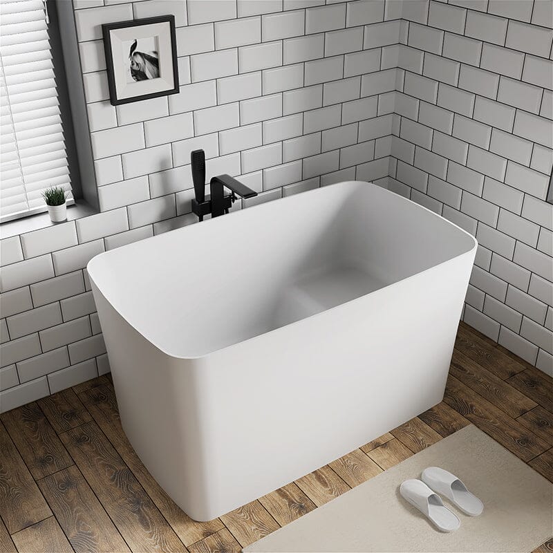 47'' Solid Surface Stone Resin Freestanding Japanese Soaking Bathtub with Built-in Seat