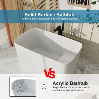 47'' Solid Surface Stone Resin Freestanding Japanese Soaking Bathtub with Built-in Seat