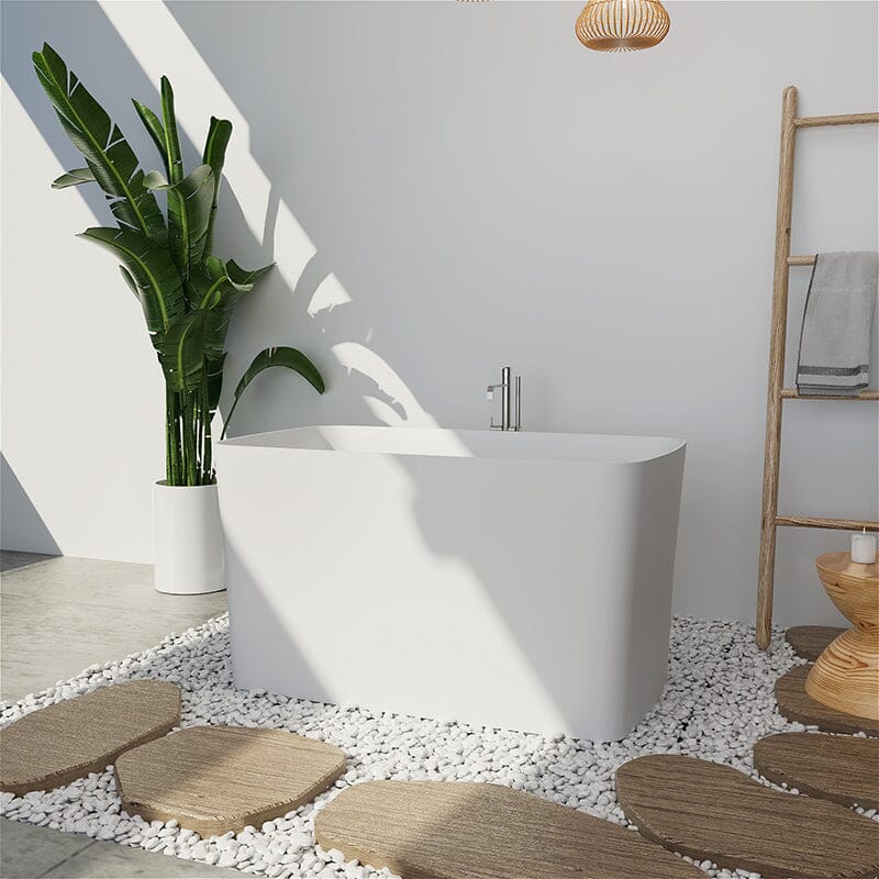 47'' Solid Surface Stone Resin Freestanding Japanese Soaking Bathtub with Built-in Seat