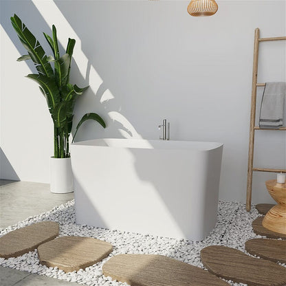 47'' Solid Surface Stone Resin Freestanding Japanese Soaking Bathtub with Built-in Seat