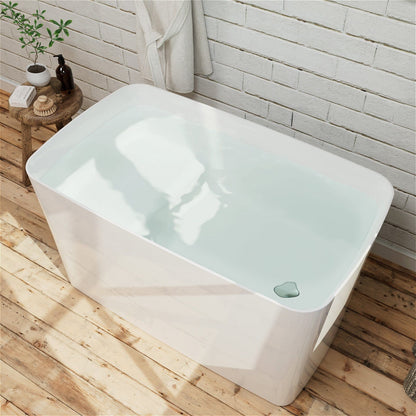 47'' Acrylic Freestanding Japanese Soaking Bathtub with Built-in Seat Glossy White