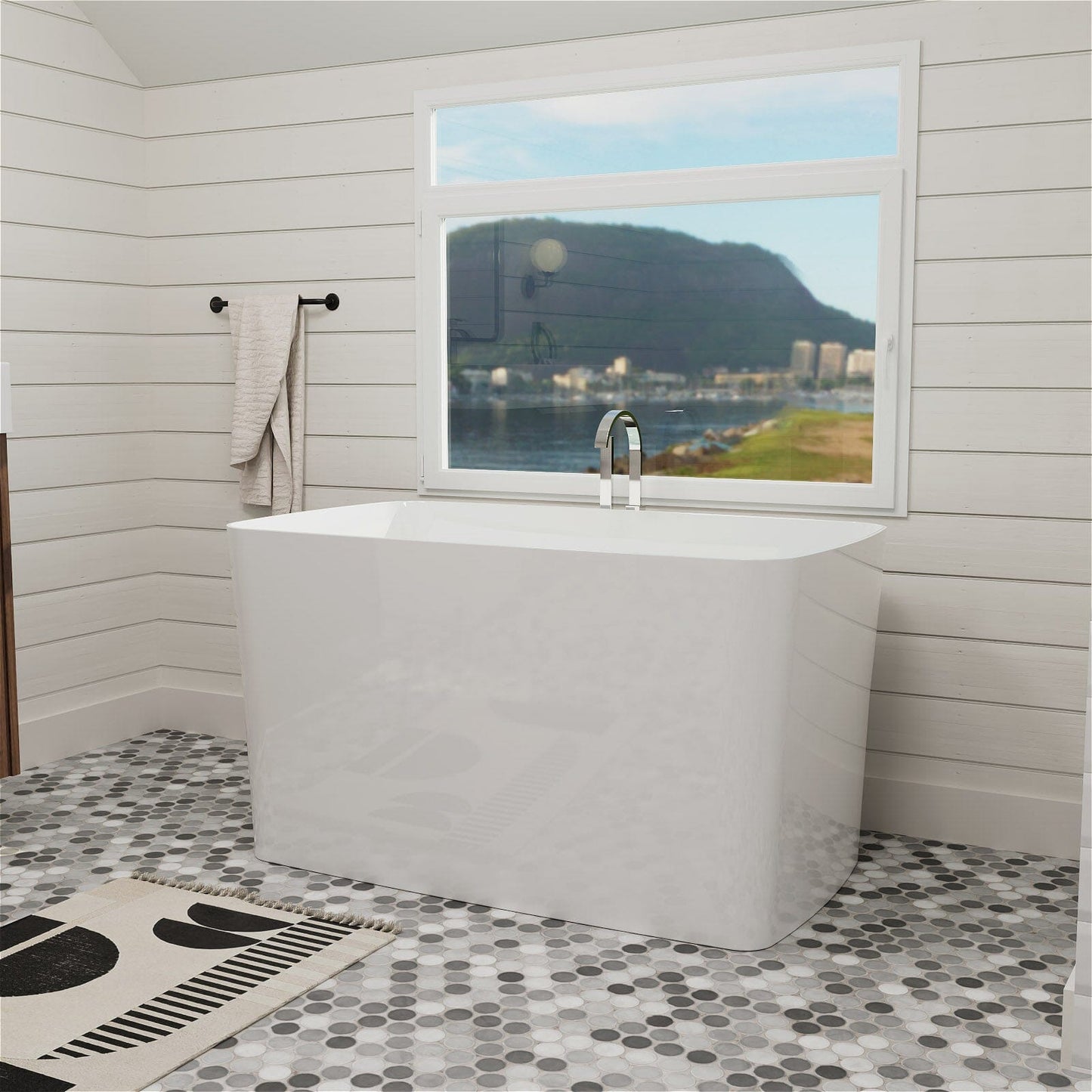 47'' Acrylic Rectangle Freestanding Built-in Seat Japanese Soaking Bathtub