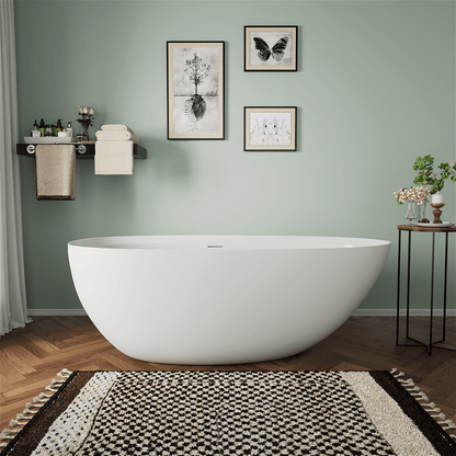 71'' Solid Surface Stone Resin Oval-shaped Freestanding Soaking Bathtub with Overflow