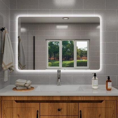 LED Light Bathroom Vanity Rounded Rectangle Mirror Frameless Anti Fog