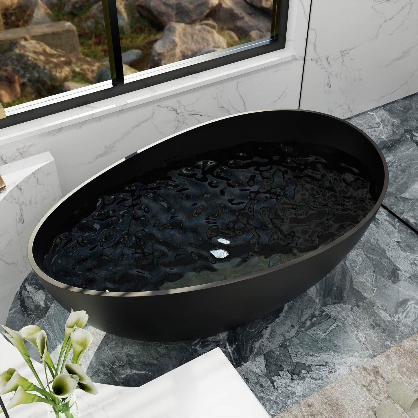 63'' Solid Surface Stone Resin Wave Shaped Freestanding Soaking Bathtub