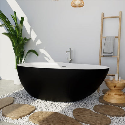 71'' Solid Surface Stone Resin Oval-shaped Freestanding Soaking Bathtub with Overflow