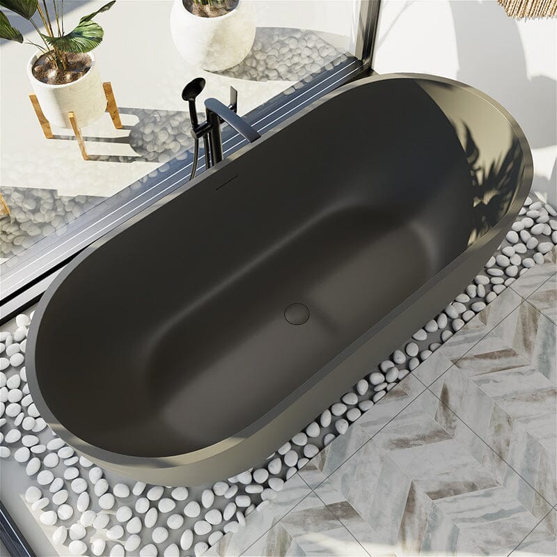 59'' Modern Bathtub Solid Surface Stone Resin Oval-shaped Freestanding Soaking Tub