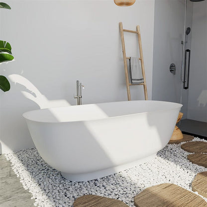 67'' Solid Surface Stone Resin Contemporary Design Freestanding Soaking Bathtub with Overflow