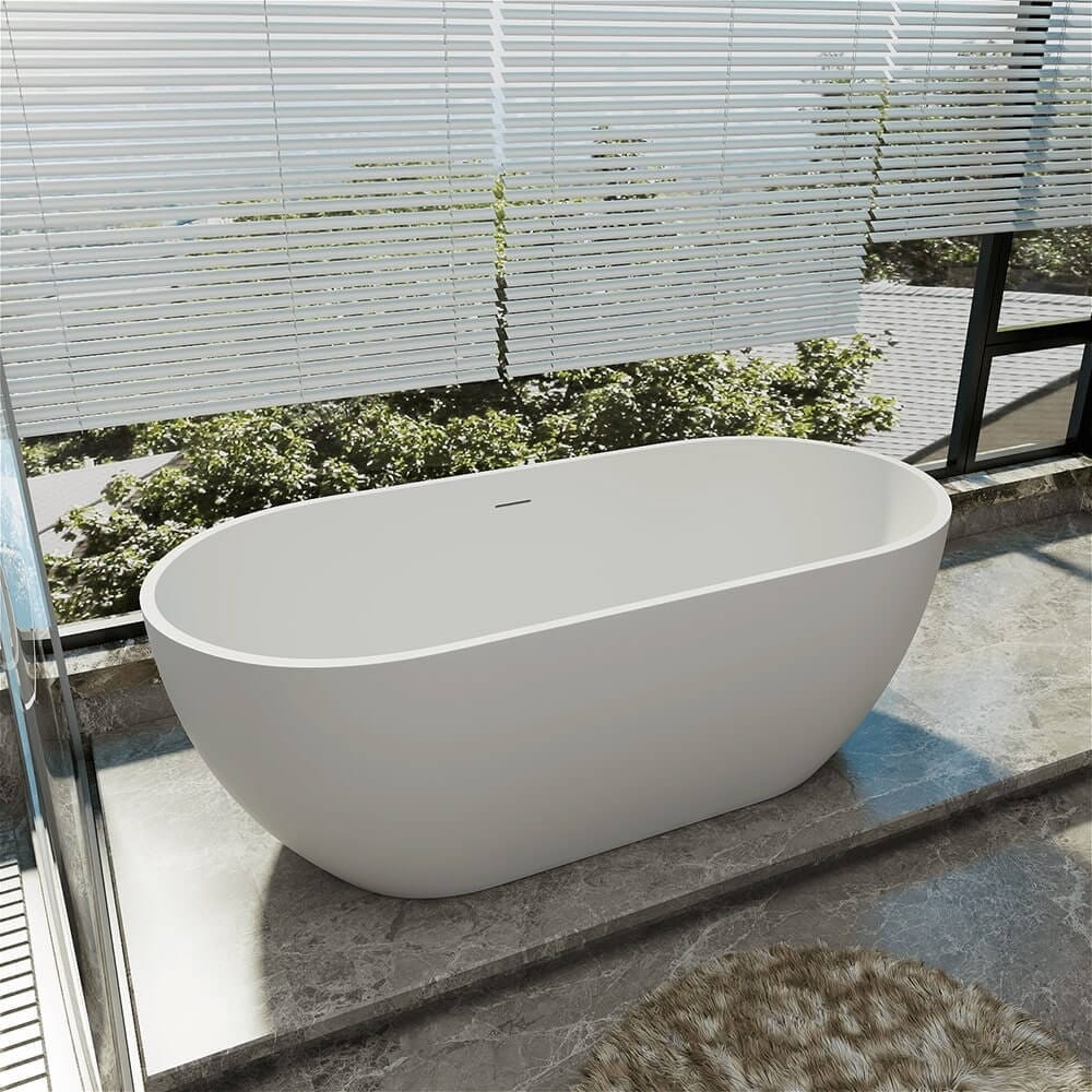 59'' Modern Bathtub Solid Surface Stone Resin Oval-shaped Freestanding Soaking Tub