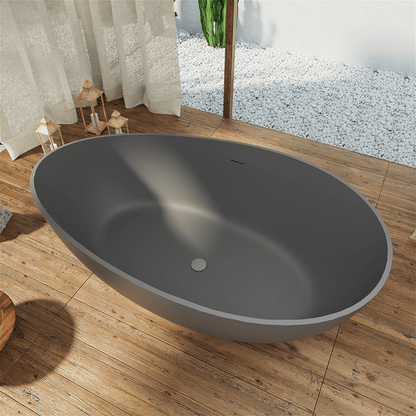 63'' Solid Surface Stone Resin Wave Shaped Freestanding Soaking Bathtub