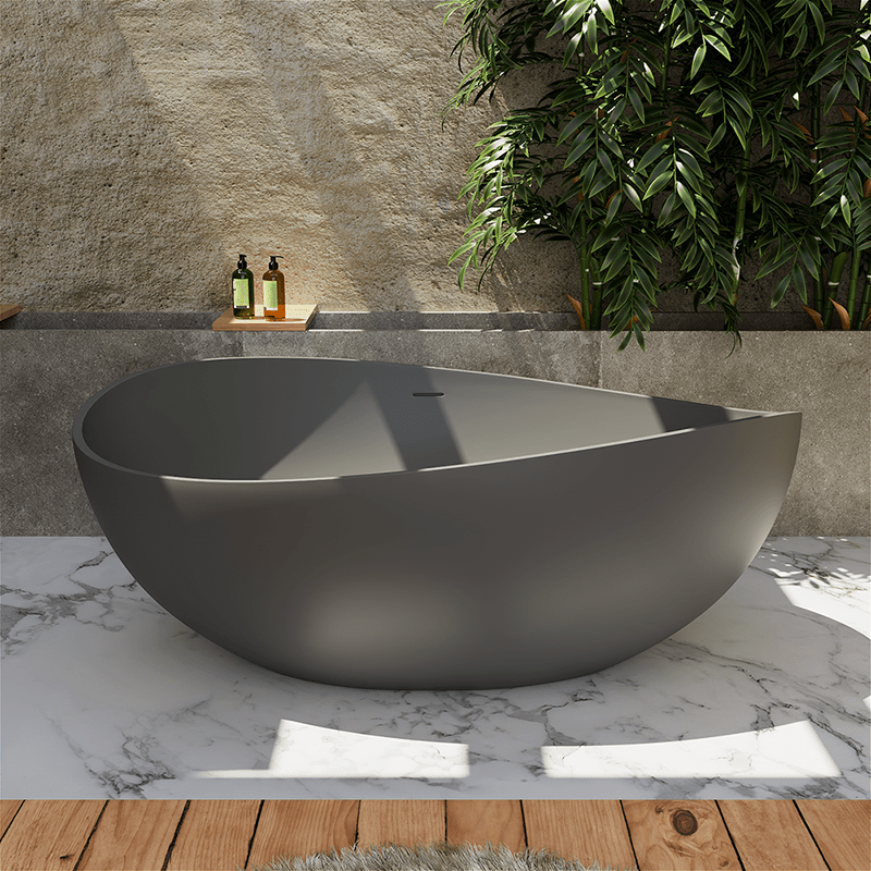 63'' Solid Surface Stone Resin Wave Shaped Freestanding Soaking Bathtub