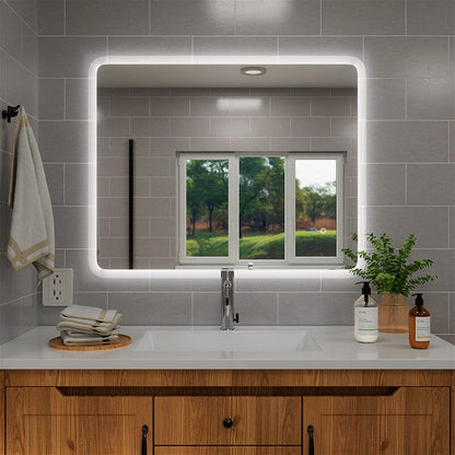 LED Light Bathroom Vanity Rounded Rectangle Mirror Frameless Anti Fog