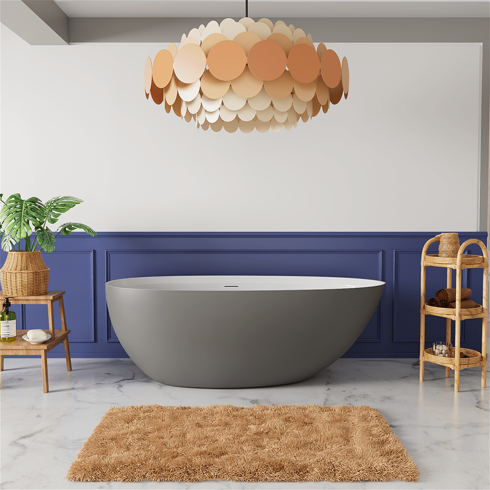 71'' Solid Surface Stone Resin Oval-shaped Freestanding Soaking Bathtub with Overflow