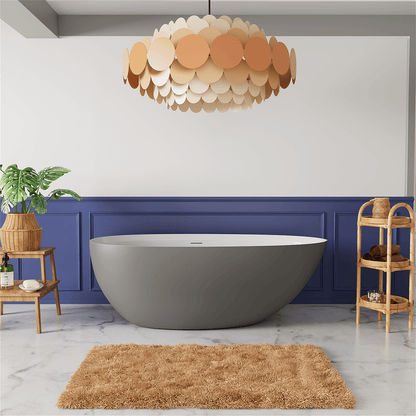 71'' Solid Surface Stone Resin Oval-shaped Freestanding Soaking Bathtub with Overflow