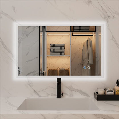 LED Light Bathroom Vanity Mirror Large Rectangular Frameless Anti Fog