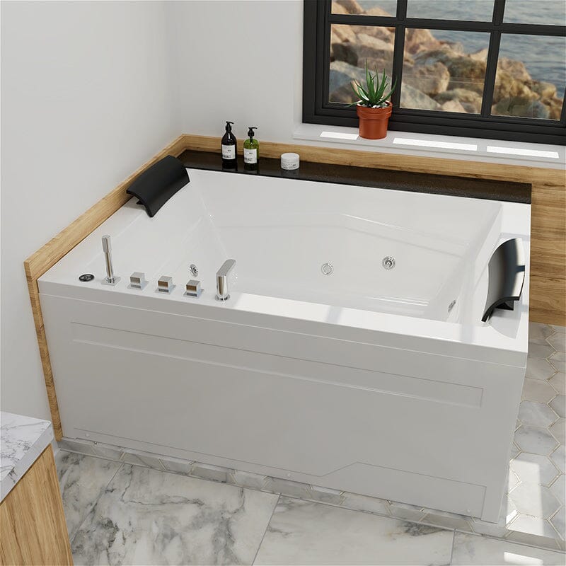 71'' Corner Whirlpool Tub Air Jet Massage Bathtub with Hand Shower and Led Light