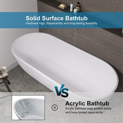 69'' Modern Bathtub Solid Surface Stone Resin Oval-shaped Freestanding Soaking Tub