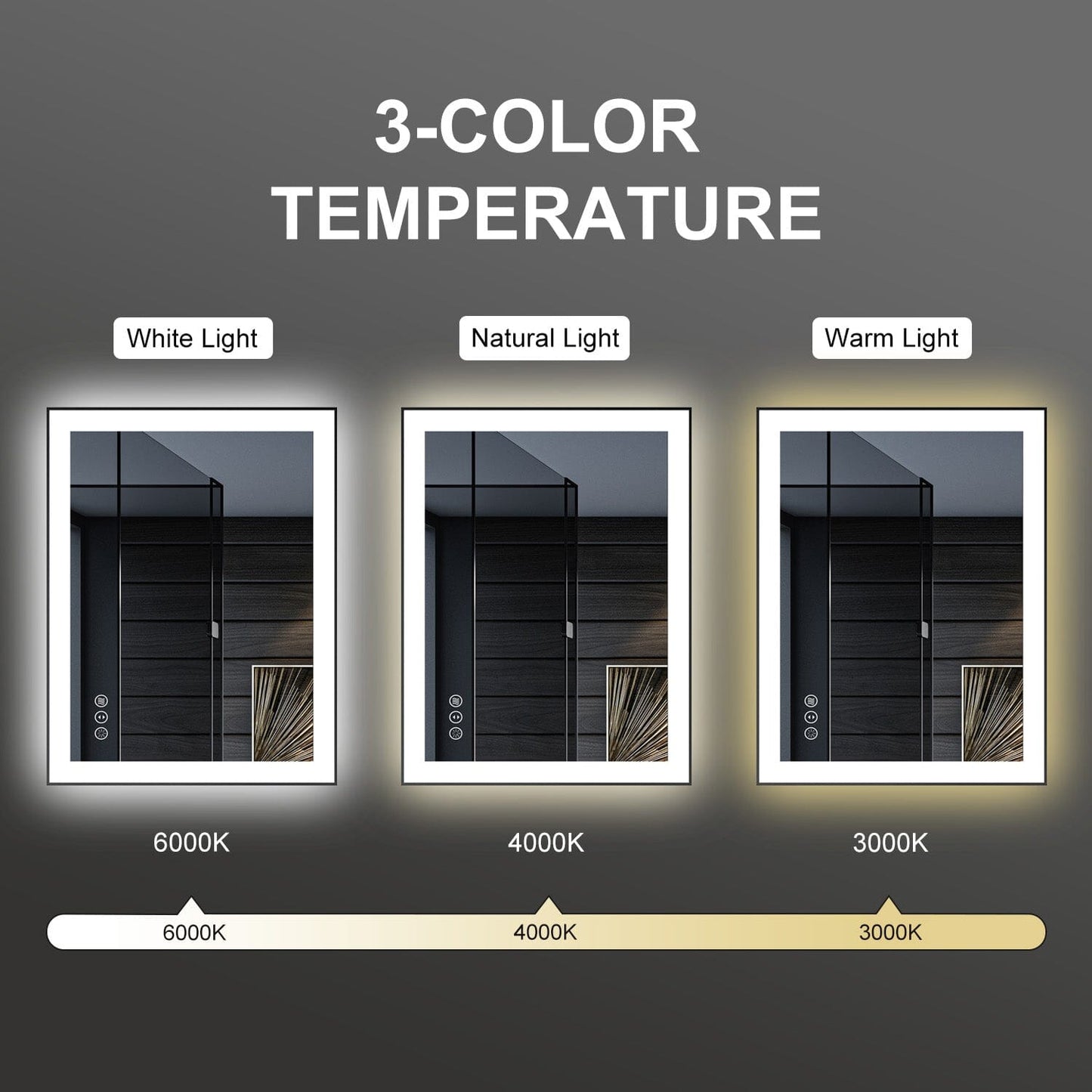 28"/32"/36"/40" LED Bathroom Mirror with Black Frame, Anti-Fog, Shatter-Proof, Memory, 3 Colors