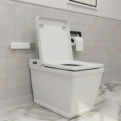 Square Smart Bidet Toilet with Remote Control, One Piece Tankless, Heated Seat, Warm Water and Dry