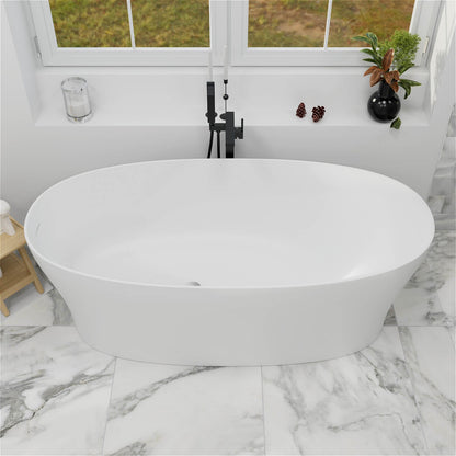 63"/67"/71'' Solid Surface Stone Resin Freestanding Soaking Bathtub Comfortable Backrest Design