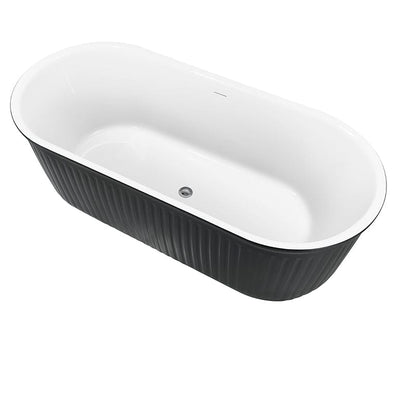 67'' Oval Acrylic Fluted Bathtub Double Ended Freestanding Soaking Tub