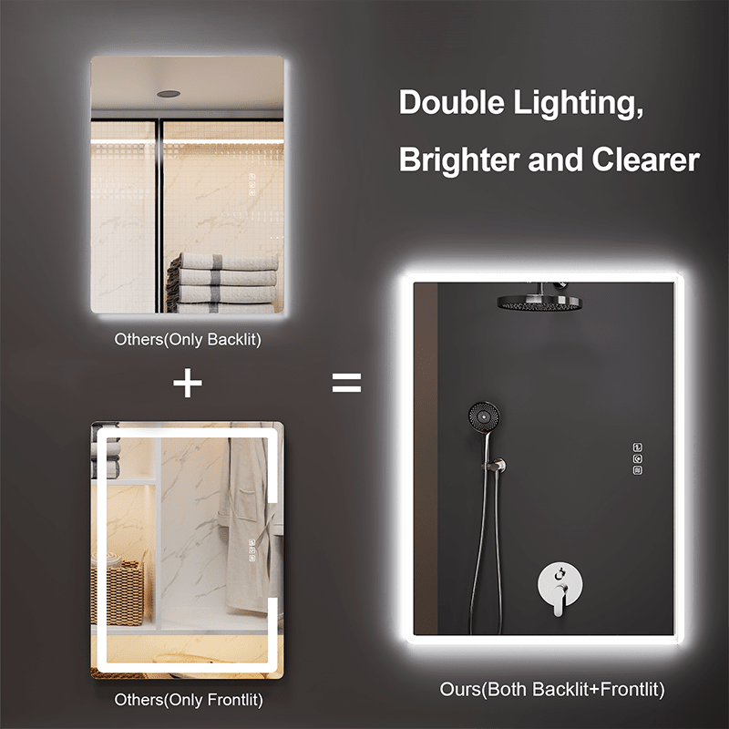 LED Light Bathroom Mirror Rounded Rectangle Frameless Anti Fog