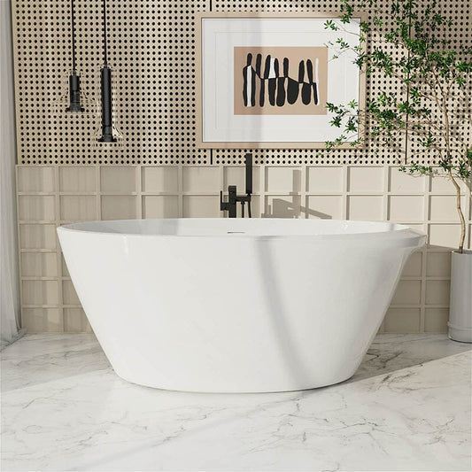 67" Acrylic Oval Modern Freestanding Soaking Bathtub White