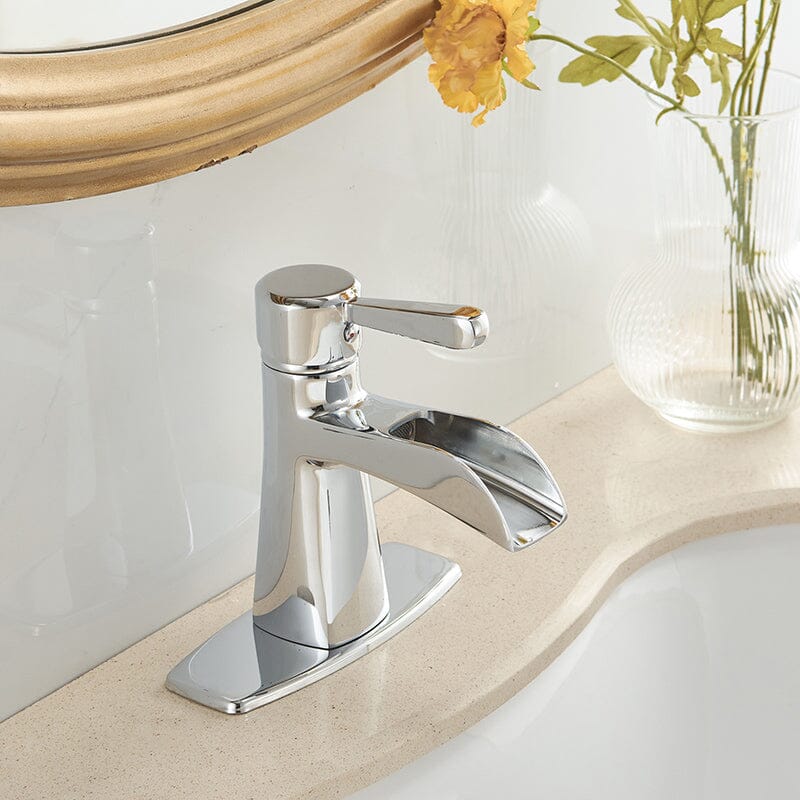 Waterfall Single Hole Single-Handle Low-Arc Bathroom Sink Faucet With Pop-up Drain Assembly