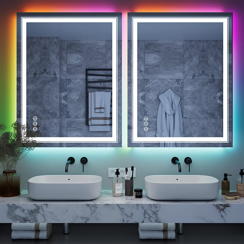 RGB LED Light Bathroom Vanity Mirror Rectangular Frameless Anti Fog