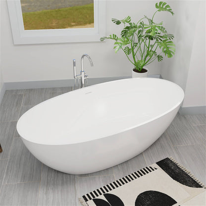 71'' Solid Surface Stone Resin Oval-shaped Freestanding Soaking Bathtub with Overflow